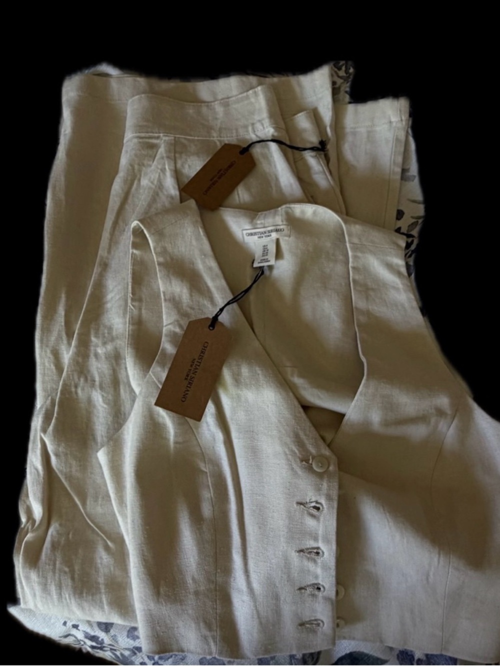 Christian Siriano Cream Linen Vest and Trousers Set